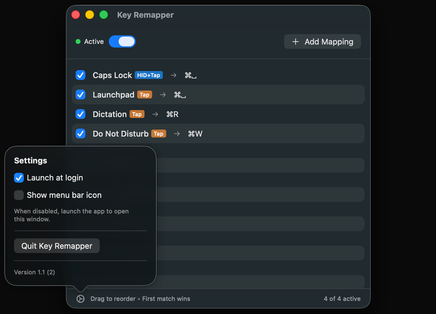 Key Remapper settings window