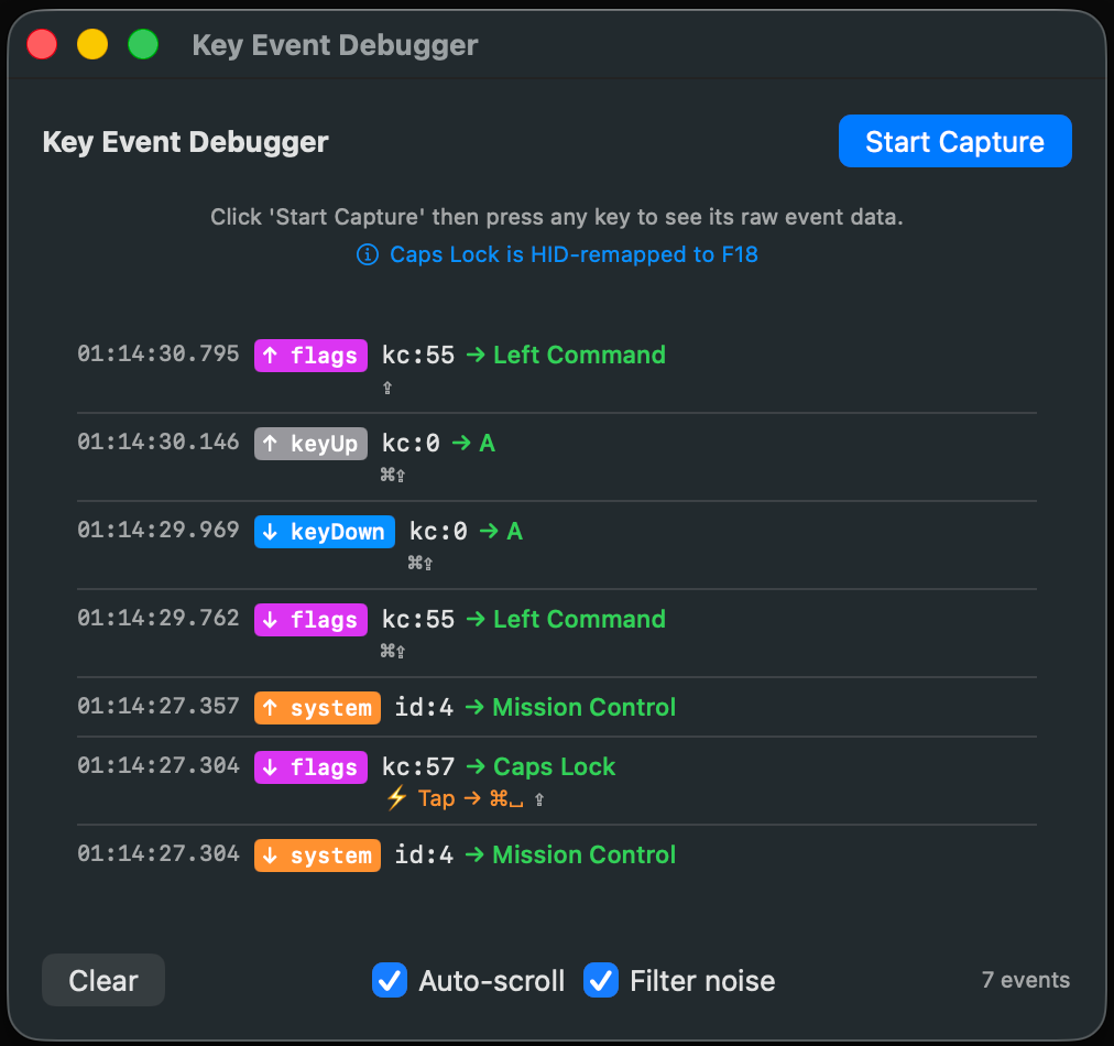 Key Event Debugger